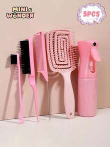 5pcs/4pcs/2pcs Comb Set, Hairbrush Set, 6.8oz/200ml Continuous Fine Mist Spray Bottle, Suitable For Children And Girls Hair, Fun Combs, Rat Tail Comb Edge Comb, Suitable For Children Hair Styling And Hairdresser Use - Multicolor - View 2