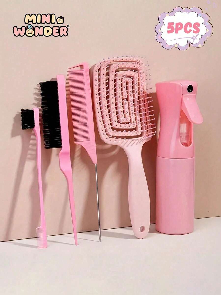5pcs/4pcs/2pcs Comb Set, Hairbrush Set, 6.8oz/200ml Continuous Fine Mist Spray Bottle, Suitable For Children And Girls Hair, Fun Combs, Rat Tail Comb Edge Comb, Suitable For Children Hair Styling And Hairdresser Use