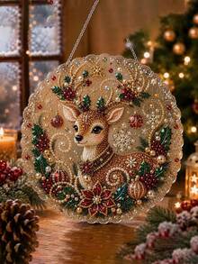 Christmas Pearl Diamond Painting Suncatcher Set, DIY Handmade, Pre-Assembled Metal Chain, Acrylic Disc With Lace Edge, 3D Mixed Color Size Pearl Beads, Holiday Window And Wall Decor - Sets - View 16
