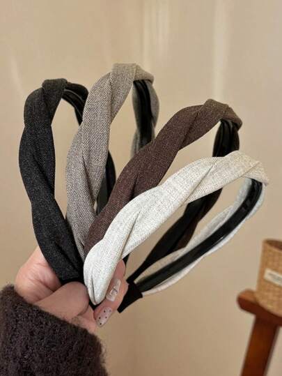 4pcs/1pc Vintage Dark Color Braided Fabric Headband With Teeth Anti-Slip Hair Hoop, New High Crown Hair Tie Hair Accessory, Women's New Hairband, Wide Toothed Hair Clip, Woven Headpiece, Suitable For Women/Girls Daily Wear