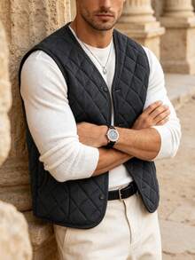 Men's Autumn/Winter Fashion Sleeveless Round Neck Cotton Padded Vest, Suitable For Daily Commute And Vacation - Grey - View 5