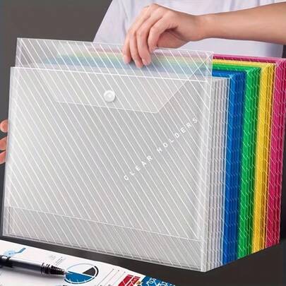 5-100pcs In A Pack, Colorful Transparent Folding File Folder, For A4 Size, Random Color Transparent File Folder With Snap Fastener,PP Plastic Student Folder, For Easy Organization Of Your School Supplies,Back To School