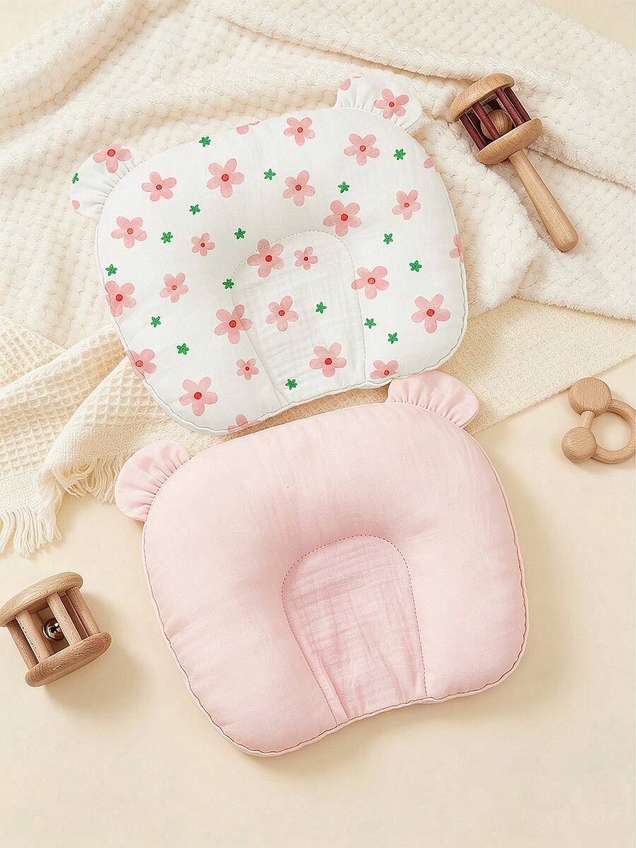 2pcs/Set Or 1pc Soft Comfortable Pure Cotton Crinkle Baby Head Shaping Pillow, Breathable All-Season Anti-Flat Head Washable Soothing Pillow - Multicolor - View 1