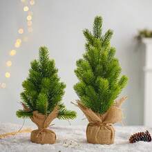 Mini Christmas Tree Decoration With Burlap Base, Small Artificial Pine Tree, Suitable For Desk, Office Desk, Farmhouse Style Home Holiday Decor - Multicolor - View 8