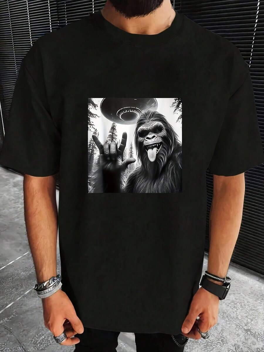 Unisex Adult T-Shirt Ichthys Fish-Symbol Christ-Savior Loose-Fit Unisex Church-Study Casual Round-Neck T-Shirt - Black - View 1
