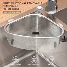 Triangular Sink Strainer Basket - Removable Kitchen Waste Filter With Mesh Storage Basket, Suitable For Product Cleaning, Easy To Clean, Space-Saving Design, Suitable For Kitchen Hanging And Standing, Dual-Use Kitchen Drain Accessory, Kitchen Sink Drain Basket, Efficient Water Drainage, Modern Kitchen Supplies, Durable Metal Construction - Silver - View 2