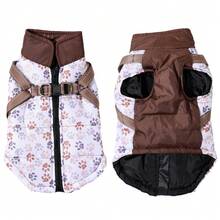 2-IN-1 Thickened Reflective Jacket & Harness For Pets Autumn/Winter Warm Paw Print Coat Dog Windproof Outdoor Clothes Suitable For Small Medium Dogs - Multicolor - View 15