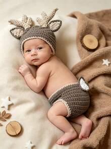 Holiday Photo Props Baby Red Knit 3 Pieces Set Newborn Gift Christmas Theme/100 Days/Full Moon/Memorial/New Year Gift Box Apple Baby Outfit Baby Party Gift - Multicolor - View 4