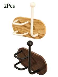 Drill-Free Wall Mount Hair Tool Organizer, Wooden Bathroom Storage Rack For Brushes, Claw Clips & Hair Ties, No-Drill Space Saver - Multicolor - View 13
