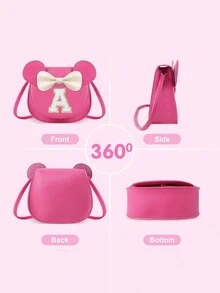 1pc Girls' Popular Cartoon Ear Crossbody Bag, Bowknot Towel Letter Small Purse, Cute Princess Coin Purse Gift For Girls - Hot Pink - View 5