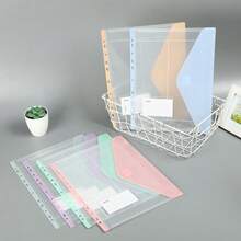 6pcs Macaron Color PP Transparent Envelope Binder Pockets, 11 Holes Compatible With 2/3/4 Hole Binders, With Random Style Label Slots, Home Office Student Back To School Storage Folders (Random Color And Style) - Multiple Styles - View 7