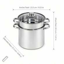Stainless Steel 6L Steamer Pot With Double Tier And Glass Lid, Multi-Purpose Healthy Cooking Steamer, 21.5 Cm Diameter, 29.5 Cm Height, Silver Color - View 10