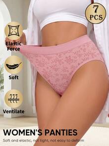 MEIYATING 7pcs Women's Mid-Low Waist Seamless Panties, Fashionable Floral Print & Solid Color, Comfortable & Snug Fit Triangle Briefs - Multicolor - View 4