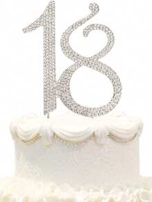 Gold & Silver Rhinestone 18th Birthday Cake Topper, Sparkling Number 18 Cake Decoration For Birthday Party, Anniversary & Celebration - Style a - View 12