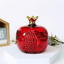 1pc Glass Pomegranate Jar, Highly Attractive Desktop Decor Ornament, Multi-Seed Multi-Fortune Pomegranate Jar, Festive Decorative Storage Container - View 1