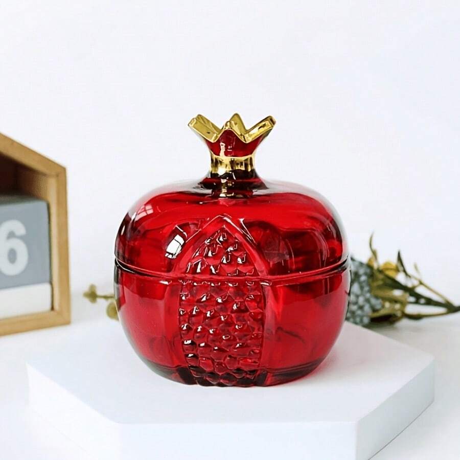 1pc Glass Pomegranate Jar, Highly Attractive Desktop Decor Ornament, Multi-Seed Multi-Fortune Pomegranate Jar, Festive Decorative Storage Container - View 1