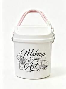 Portable Printed Makeup Storage Bucket With Lid, Large Capacity Cross‑Body Cosmetic Organizer, Dust‑Proof For Lipstick Brushes Eyeshadow Palette, Desktop Bathroom Dorm Vanity Storage For Girls Makeup Lovers, Back‑To‑School Gift - Multicolor - View 13