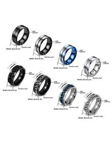 8PCS Simple Polished Stainless Steel Men's Rings, Punk Chain Spinner Rings, Versatile Men Jewelry For Daily Party Business Banquet - Multicolor - View 6