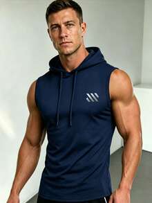 ZYNTH BALENO Men's Casual Printed Hooded Tank Top, Suitable For Fitness, Outdoor Sports And All Seasons Wear - Navy Blue - View 2
