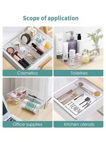Set Baki Perhiasan 1/2/6/7 buah, Set Kotak Penyimpanan Laci Plastik Transparan, Pengatur Perhiasan, Kotak Penyimpanan Pembatas Laci Meja, Kosmetik, Kotak Penyimpanan Perlengkapan Perhiasan, Partisi Laci Rumah - Clear - View 8