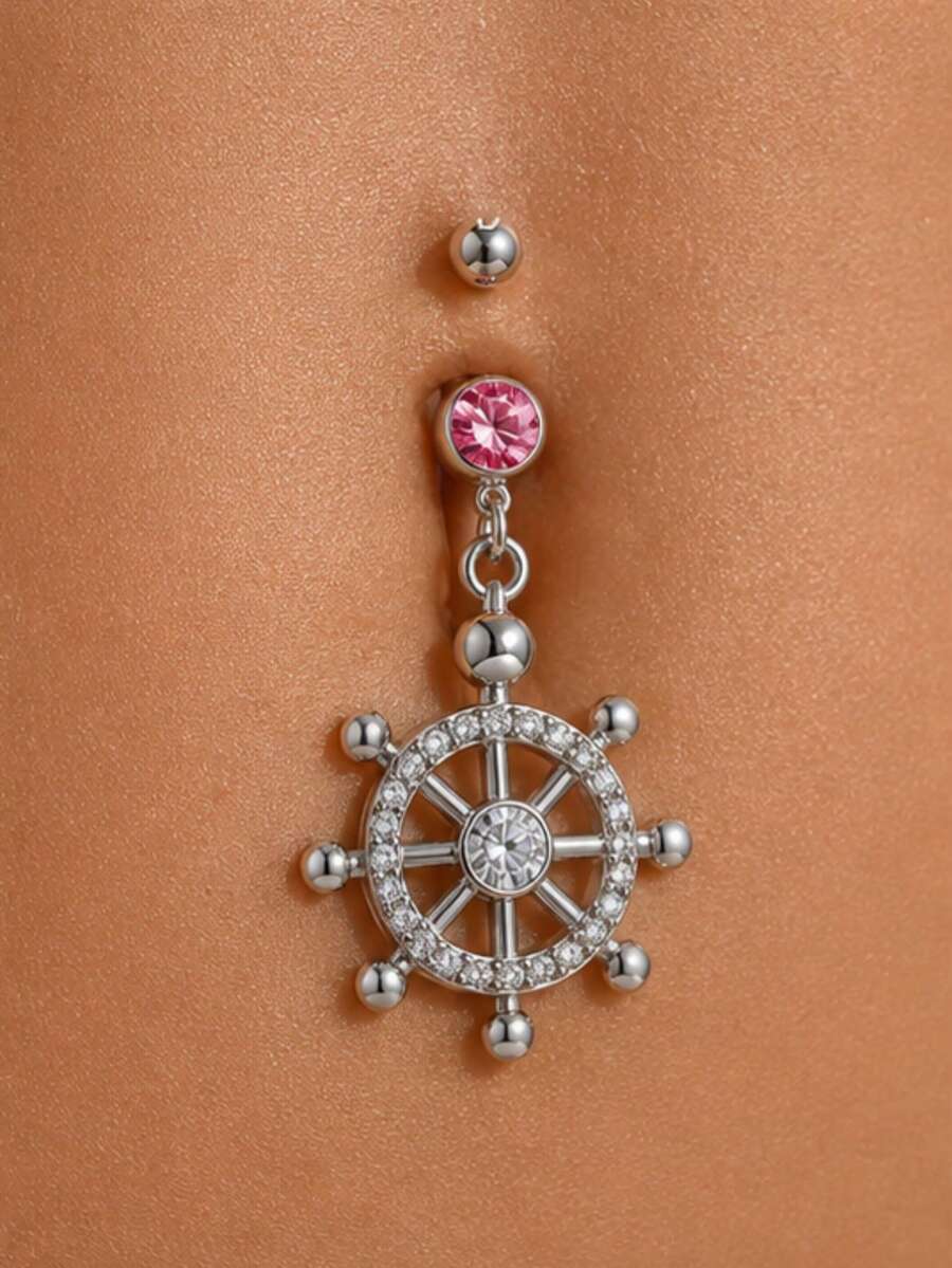 1pc Niche High-End Anchor & Helm Stainless Steel Belly Button Piercing Jewelry For Women - Multicolor - View 1
