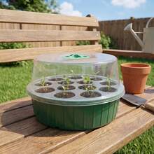 2pcs 13-Hole Round Seedling Tray + High Transparency Moisture-Retaining Lid + Water Tray | Home Vegetable & Flower Sprouting Tool Transparent Plastic Propagation Box Hydroponic/Soil-Based Dual Use (Essential For Indoor Gardening Beginners) - Multiple Styles - View 4
