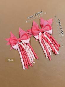 2pcs Pink Tassel Bow Hair Clips, Sweet Style Hair Accessories Suitable For Daily Use - Multicolor - View 8
