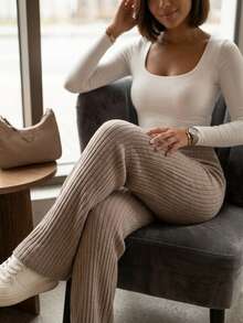 Women Sweater Pants - Camel - View 2