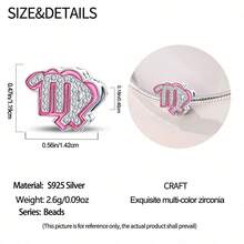 1pc Silver-Plated 12 Zodiac Signs Hollow Beads, Full Set Of Zodiac Symbols With Soft Pink Enamel And Full Zirconia Stones, Sweet Girl Style, Suitable For Various Basic Bracelets And Necklaces, Handmade DIY Jewelry Accessories, Zodiac Memorial Gift Accessories - Multicolor - View 6