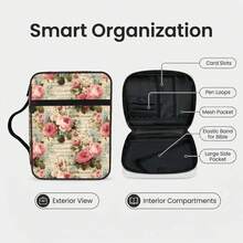 Vintage Rose Sheet Music Pink Floral Cream Bible Cover Case For Women Men| Musical Large Bible Carrying Bag With Handle, Book Protector Case For Christian Church Accessories - Pink Rose Music Note - View 4