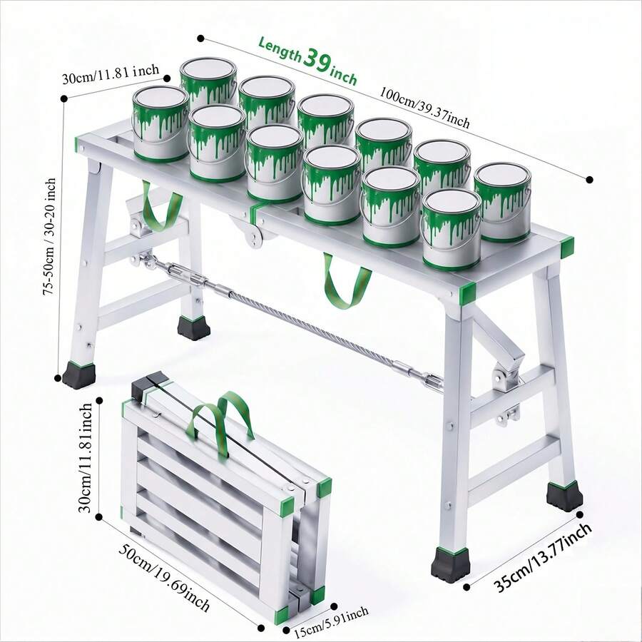 Folding Scaffold With Anti-Slip Widened Platform, Versatile For All Outdoor Scenarios, Freely Adjustable Support Heights, Foldable In One Second For Easy Storage.Comes With Anti-Slip Foot Pads And Safety Latches. Ideal For RV Maintenance - Silvery/650Lbs - View 1