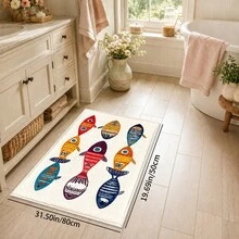1pc, Abstract Fish Pattern Printed Faux Cashmere Kitchen Mat, Absorbent Kitchen Floor Mat, Kitchen Rug, Long Runner Mat, Sink Front Mat, Suitable For Kitchen, Bathroom, Entryway, Hallway, Laundry Room And Home Decor - Multicolor - View 12