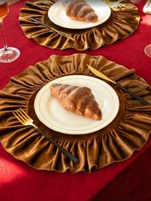 1/2/4pcs Round Pleated Ruffle Placemats, Creative Table Decor For Home Gatherings, Parties, Christmas And Daily Decoration - Coffee Brown - View 5