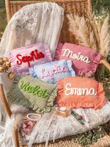 Personalized Ruffle Edge Bridal & Bridesmaid Storage Bag, Bridesmaid Gift Personalized Makeup Bag, Ceremony Preparation Gift, Customized Name Wedding Gift Storage Bag - Multicolor - View 4