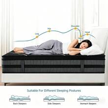 Matelas 140x190 cm, Épaisseur 30 cm, Matelas Hybride 7 Zones Ressorts Ensachés & Mousse Mémoire, Régulation de la Température, Construction Robuste, Élasticité Agréable - Noir - Voir 6