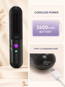 Portable Wireless Hair Straightening Brush, 2600mAh USB-C Rechargeable Styling Brush, 3 Temperature Settings, Compact Wireless Straight & Wavy Hair Styling Comb - Multicolor - View 8