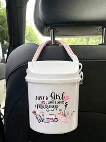 Portable Printed Makeup Storage Bucket With Lid, Large Capacity Cross‑Body Cosmetic Organizer, Dust‑Proof For Lipstick Brushes Eyeshadow Palette, Desktop Bathroom Dorm Vanity Storage For Girls Makeup Lovers, Back‑To‑School Gift - Multicolor - View 2