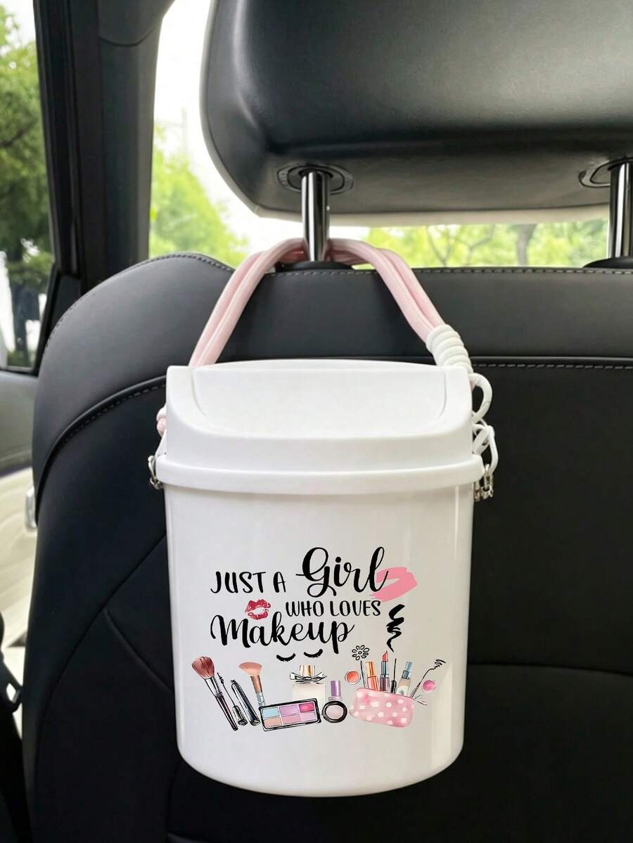 Portable Printed Makeup Storage Bucket With Lid, Large Capacity Cross‑Body Cosmetic Organizer, Dust‑Proof For Lipstick Brushes Eyeshadow Palette, Desktop Bathroom Dorm Vanity Storage For Girls Makeup Lovers, Back‑To‑School Gift,Makeup Organizer,Room Decor - Multicolor - View 1
