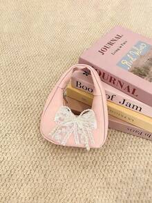 1pc Girls Bow PU Leather Lightweight Mini Ramadan Handbag With Zipper Closure Casual Lipstick Coin Purse Suitable For Autumn/Winter Daily Use - A - View 5