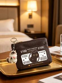 Stylish Coin Purse With 2D Cat Charm And Cat Pattern.Card Holder Coin Purse,Minimalist Anti‑Theft Small Purse, Travel Back‑To‑School Daily Accessory - Multicolor - View 5