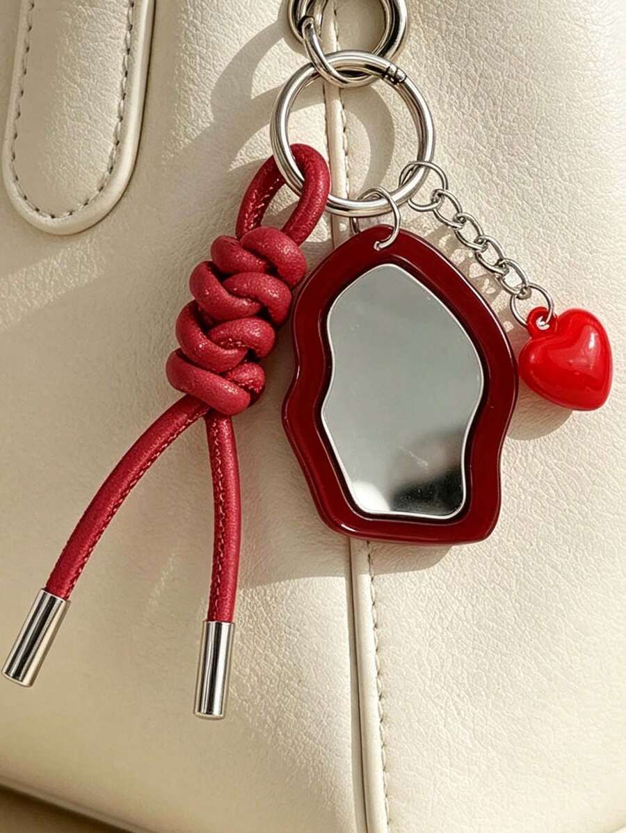 Gantungan Kunci Cermin Tidak Beraturan Y2K dengan Liontin Hati & Tali, Gantungan Tas Cermin Rias Mini, Aksesori Liontin Cermin Rias Portabel untuk Fashionista - MultiWarna - View 1
