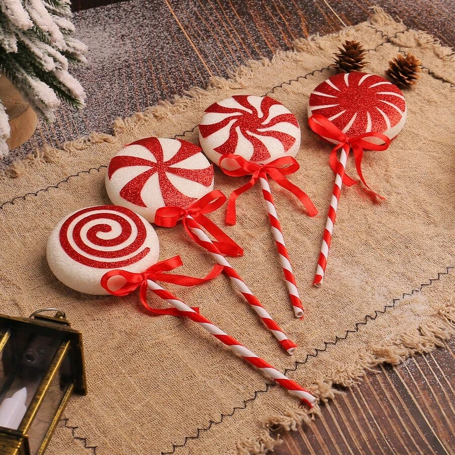 4 Buah Dekorasi Permen Lolipop Natal Warna-warni, Rangkaian Dekorasi Pohon Natal dari Permen Lolipop - View 1