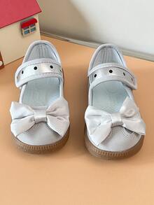 Girls Polka Dot Bow Ballet Shoes Hook & Loop Soft Sole Anti-Collision Toddler Shoes - Silver - View 3