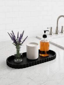 優雅橢圓形矽膠展示托盤，波浪邊緣收納盤，適用於梳妝台與浴室檯面，可收納牙刷、牙膏、化妝品與珠寶 - 多色 - 查看 7