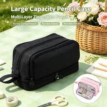 Large Capacity Multi‑Layer Pencil Case, Portable Zipper Pen Pouch With Multiple Compartments, Durable Oxford Stationery Storage Bag, Handheld Design Desk Organizer For Pens Markers Cosmetics, Practical Office & School Supplies, Multi‑Color Available - Multicolor - View 12