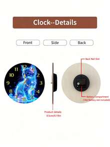 1pc 10"/12" Wooden Cat Wall Clock, Silent Design, Suitable For Bedroom And Cat Lovers, Ideal Gift, AA Battery Powered, Bedroom Or Back To School Home Decor - Multicolor - View 5