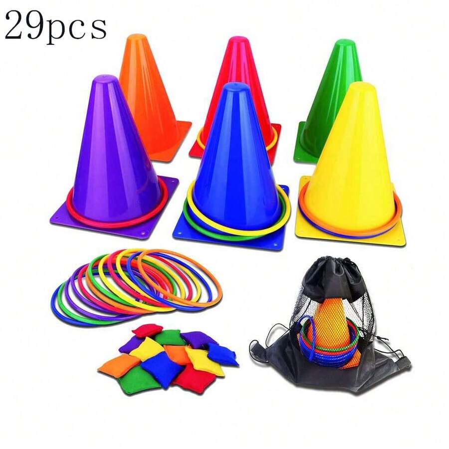 Throwing Game Set With Flag Bucket, Bean Bags And Plastic Rings, Suitable For Sensory Training Outdoor Throwing Games; Colorful Rings; Suitable For Pool Games, Pool Parties, Teenager And Adult Party Games Pool Toys, Suitable For Halloween/Christmas/Thanksgiving Activities