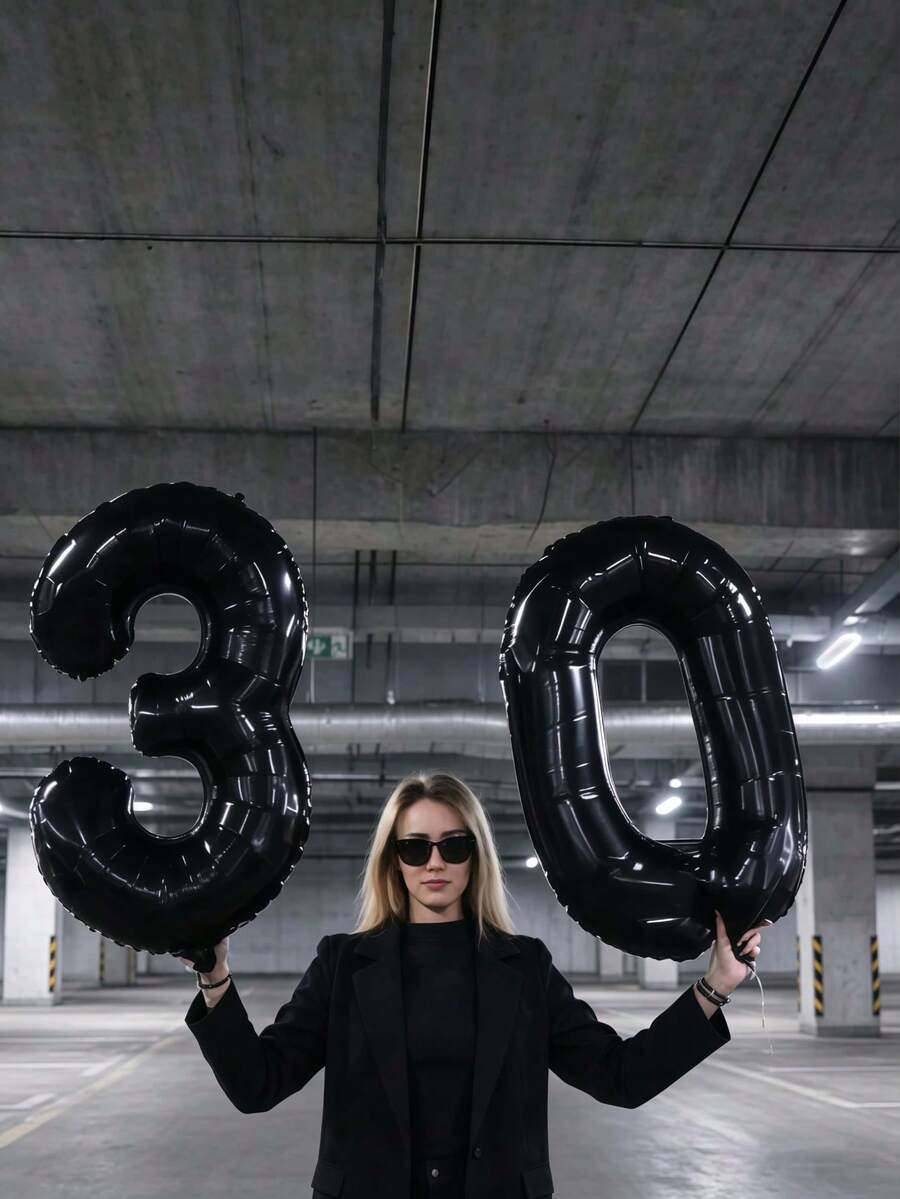 بالون رقائق معدنية أسود عملاق بحجم 32 بوصة على شكل رقم، مستلزمات ديكور حفلة عيد ميلاد كبيرة من المايلر - متعدد الألوان - مشاهدة 1