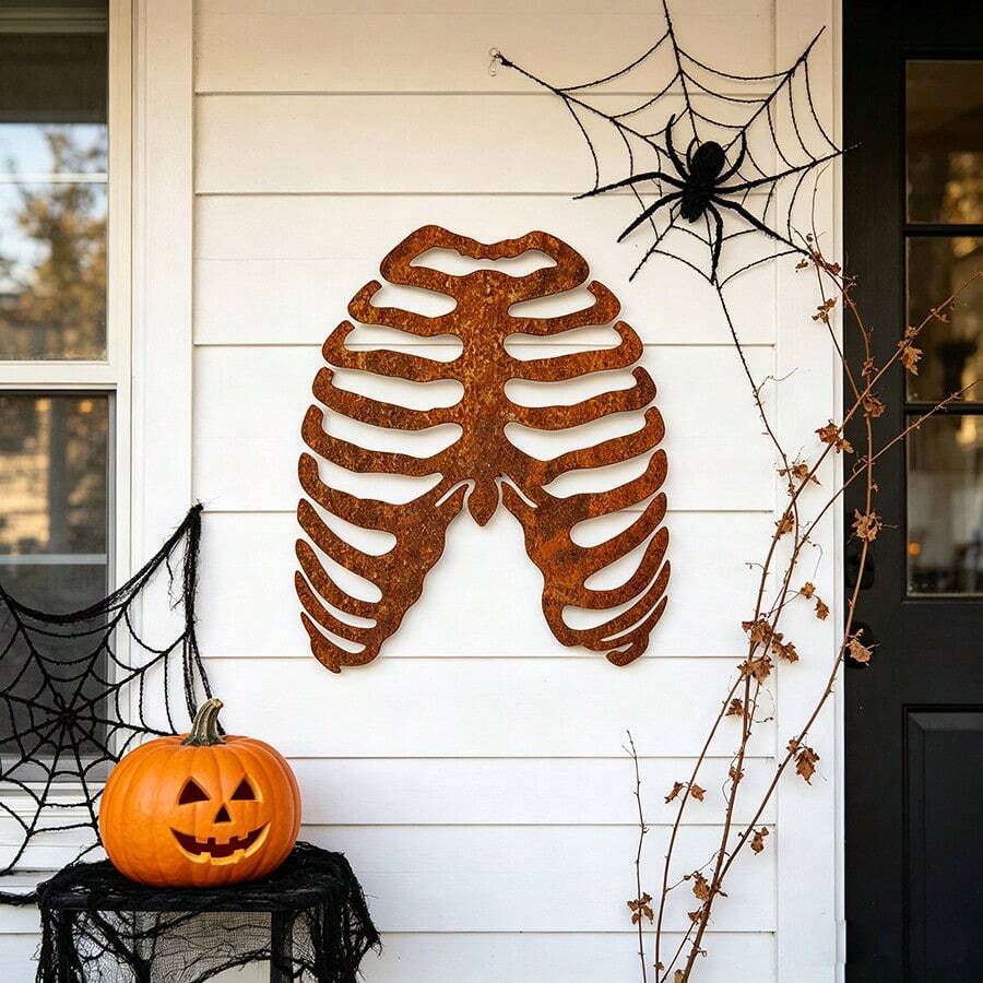 Ribcage Skeleton Rusty Metal Halloween Wall Art, Inner Strength Gothic Dark Boho Ribcage Skeleton Halloween Decoration - Ribcage Skeleton - View 1