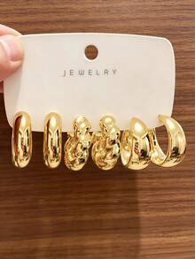 6/18pcs Gold Earrings Set - Large Starfish Earrings & Floral Studs. Suitable For All-Year Travel And Vacation Wear, Best Gift For Family And Friends - Gold - View 7